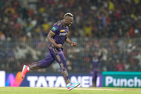 Andre Russell celebrates Aiden Markram's wicket